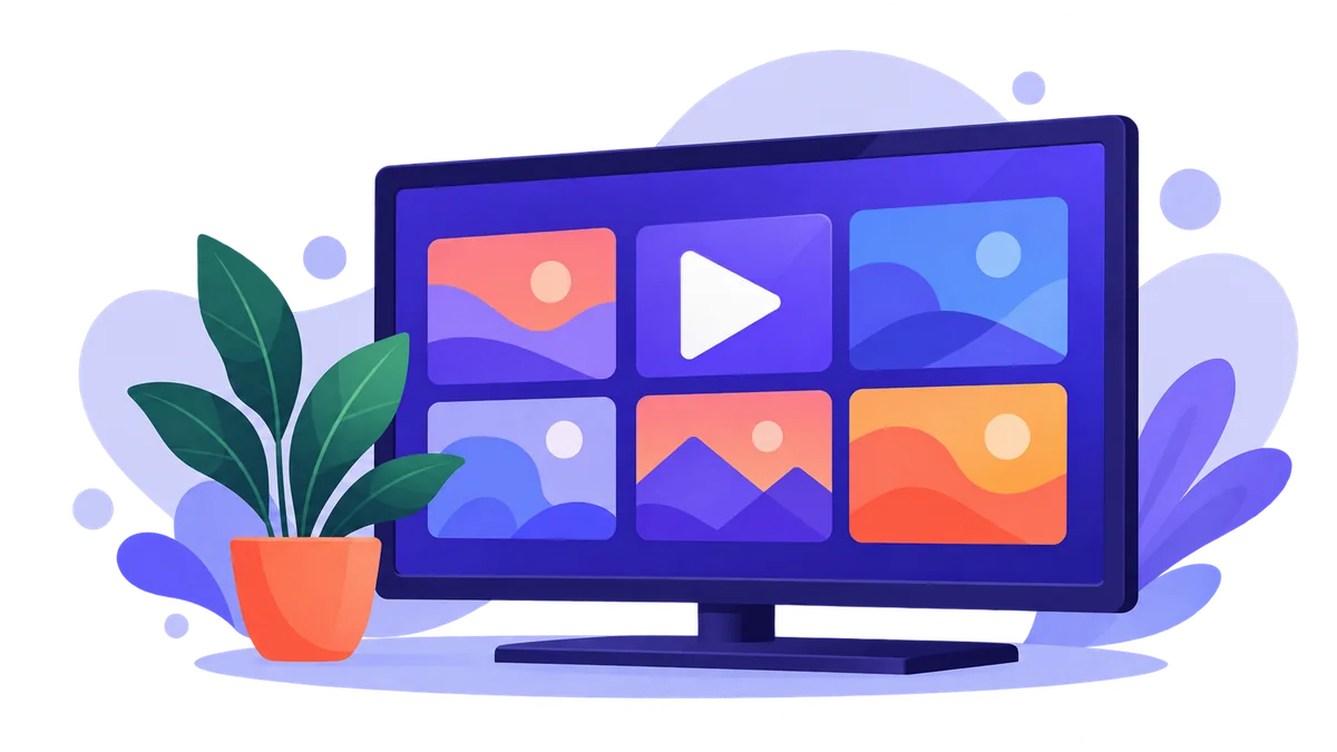 Illustration of a television with abstract content tiles