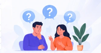 Illustration of two people discussing questions about a television setup